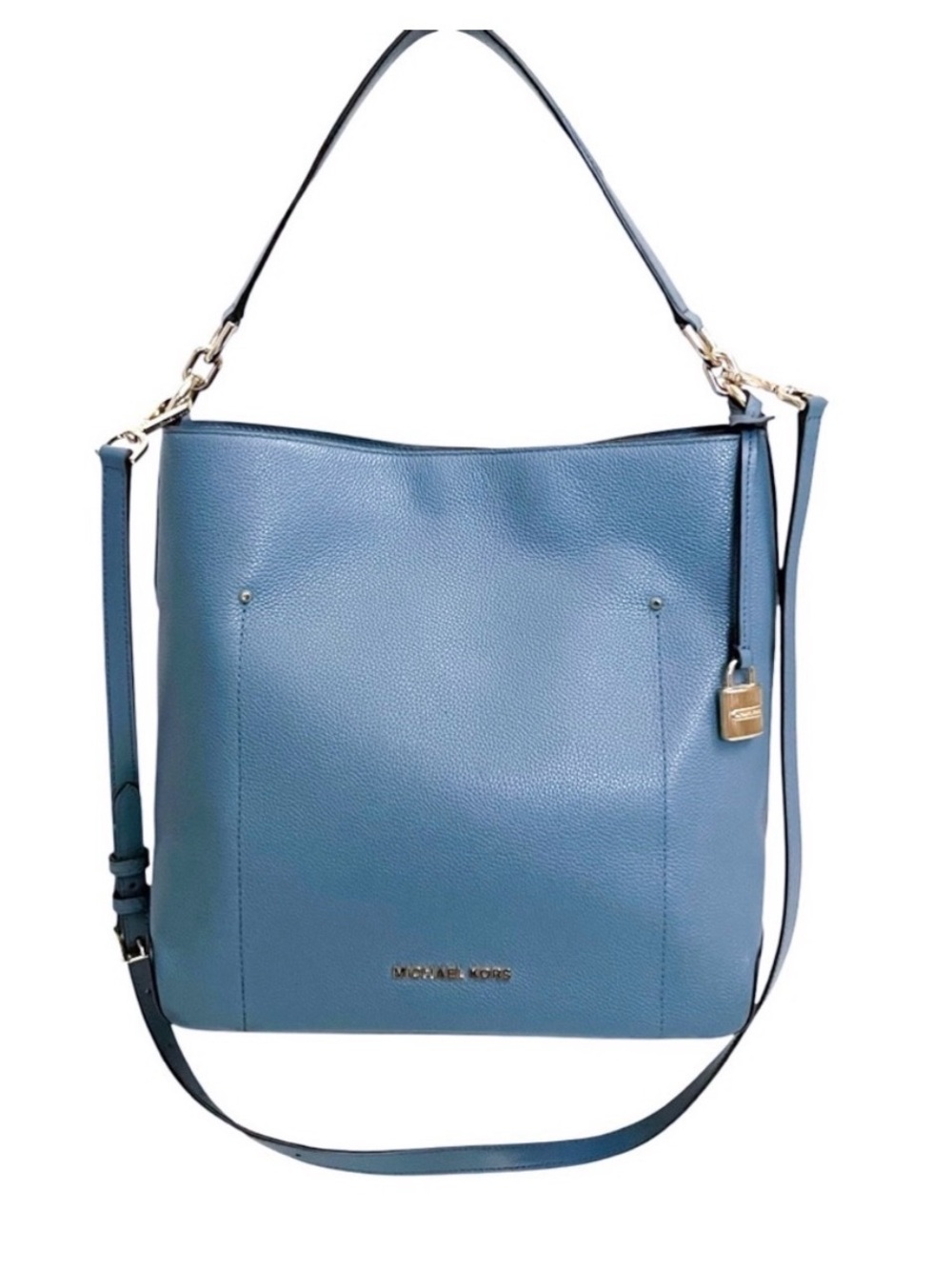 Michael Kors Dusty Blue Leather Shoulder Bag with Gold Lock